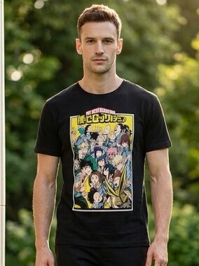 EUC-FUNATION My Hero-Academia Animae Black Short Sleeve Graphic Tee - Size Large